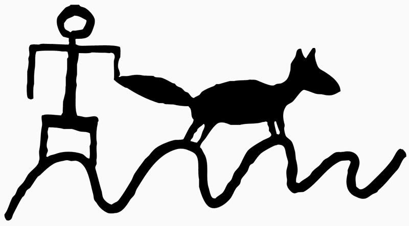 Petroglyph of a person with a dog